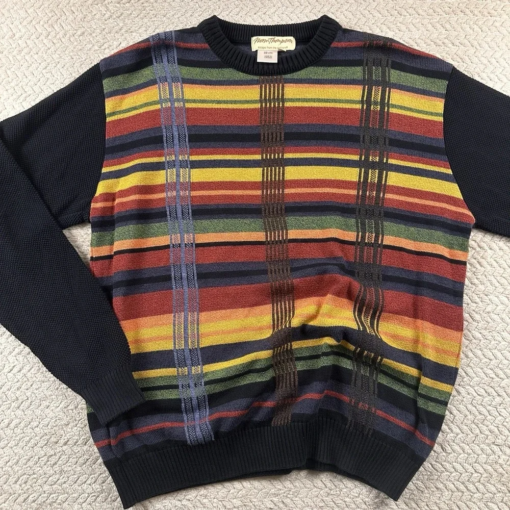 VTG Norm Thompson Sweater Men's Large Multicolor Festival preppy 90's Preppy